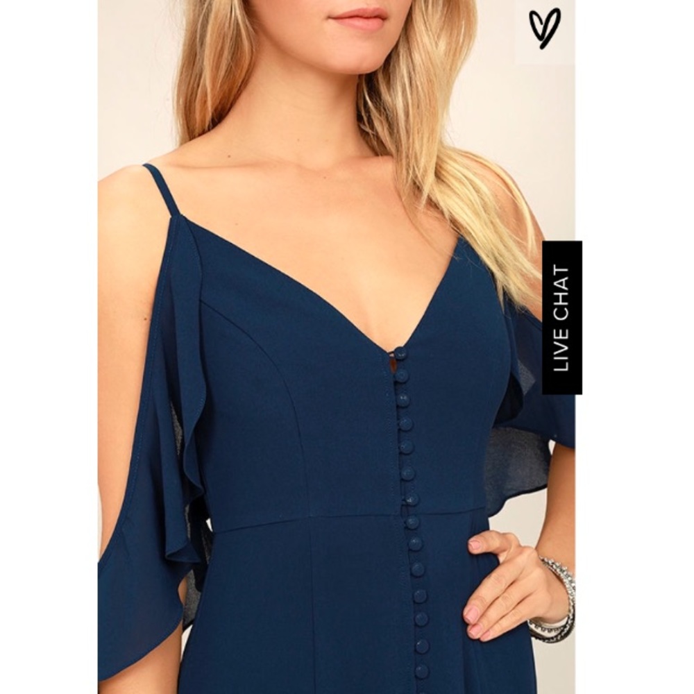 Lulu’s Navy Ruffle Cold Shoulder Maxi Dress - Picture 4 of 7